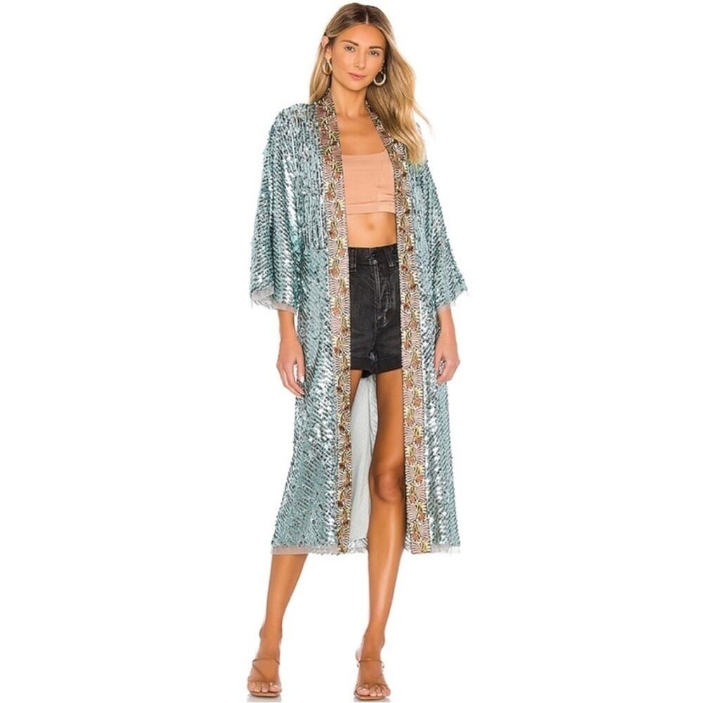 NWOT! Free people light is coming sequin duster long  maxi cardigan jacket large - Picture 12 of 13